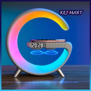 Smart RGB Bluetooth Speaker Atmosphere Light Multifunctional Night Lamp with Wireless Handphone Charger Alarm Clock Christmas Gift