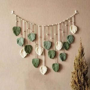 Boho Home Decoration Macrame Tapestry Macrame Leaf Feather Wall Hanging Decor for Living Room Bedroom Boho Wall Art Home Decor