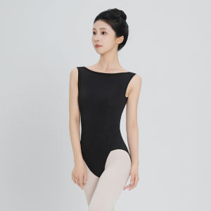 ชุดบอดี้สูทเต้นรำบัลเลต์แบบแจ็คการ์ดสำหรับผู้หญิง แขนกุด คอวีหลัง ผ้าไนลอน เหมาะสำหรับยิมนาสติก โยคะ และว่ายน้ำ