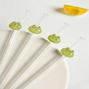 3/5PCS Cute Reusable Glass Straw with Frogs Charms Clear Bend Drinking Straw for Cold Drinks Tea Coffee Smoothies Kitchens