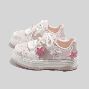 Cute Sporty Casual Womens White Sneakers Thick Bottom Casual Board Shoes Cross Buckle Net Lining Online Exclusive Youth Footwear