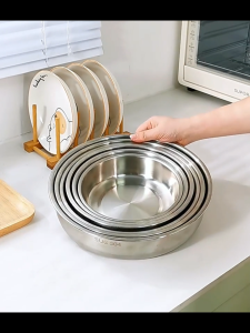 (18CM - 28CM) 304 Stainless Steel Round Basin Plate | Steam Cake Dishes Large Dish Plate Pinggan Besen Bulat 蒸盘碟 备菜盘