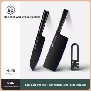 OOU Sharp Stainless Steel Kitchen Knife Lightweight Female Chefs Knife Home Use Black Blade Chinese Style Cooking Tool