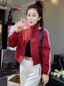 Korean Style Age-Reducing Best Selling Short Coat Womens Baseball Uniform for New Arrival Stripes Zipped Stand Collar All-Matching Western Style in Spring 2024