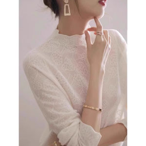 DVDK | French Style Half-High Collar Lace Jacquard Knit Top
