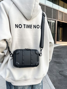 Cool White Minimalist Mens Crossbody Box Bag PU Molded Bag Casual round Box Shape PVC Material Zipper Closure Pure Color Pattern