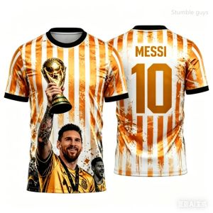 Summer Men Art Portrait Messi Football Printed T-shirt Short Sleeve Casual Sports Jersey Kids Boys Tee Men