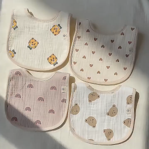 Buy 1 Take 1 Thickened 100% Cotton Baby Bib U-Shaped Drool Bib Soft & Absorbent Adjustable Snaps Cartoon Pattern Suitable For Babies Aged 0-3 Years Relieves Teething Drooling Suitable For Newborns