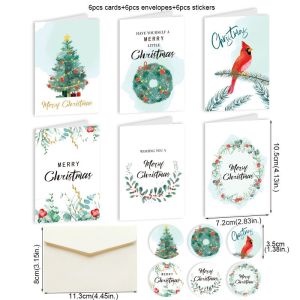 6Sets Merry Christmas Greeting Cards with Envelopes & Stickers Assorted Christmas Gift Cards Xmas Holiday Party Invitation Card