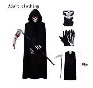 2025 Halloween cosplay costume: Grim Reaper terrifying skeleton costume for children adult Grim Reaper ghost robe and sickle