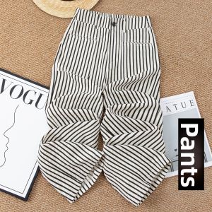 MEITESIJIAONU | Black and White Stripe Slim Lightweight Ice Silk Pants