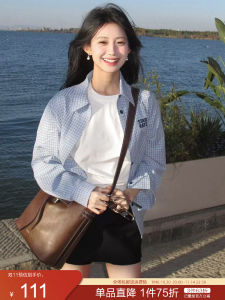 Áo Sơ Mi Kẻ Caro Dài Tay Màu Xanh Biển KUHNMARVIN Miu Dành Cho Nữ Mùa Hè 2025 Áo Khoác Ngoài Thường Ngày Phong Cách Hàn Quốc