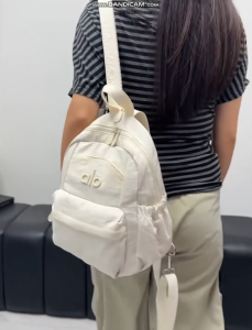Alo Casual Backpack Dual Front Pocket Side Water Bottle Pouch Soft Nylon Water Resistant Multi Compartment Lightweight Daypack Gym School Travel Daily Commute Shoulder Rucksack For Women
