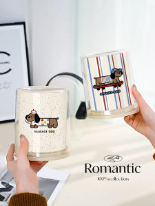 Desktop Mini Trash Can Sausage Dog No Cover Cream Style Bedroom Storage Bucket Small Size Leather Shell Round Barrel Shape