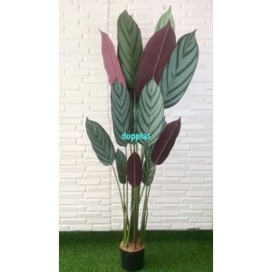 Dekorasi Interior Modern: Pohon Artificial Callathea Ungu & Pot Dasar Hitam