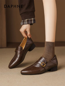 Daphne | Pointed Toe Chunky Heel Soft Sole Loafers Brown