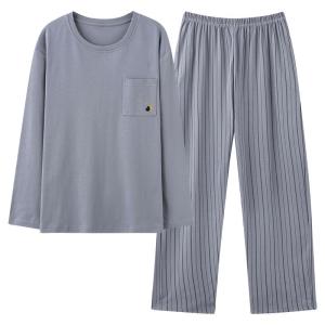 THREEGUN | Cotton Vertical Stripe Loose Spring Casual Mens Sleepwear Set