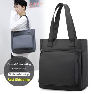 Business Mens Nylon Shoulder Bag Casual Traveling Briefcase Waterproof Vertical Style Handbag for Youth with Soft Handle