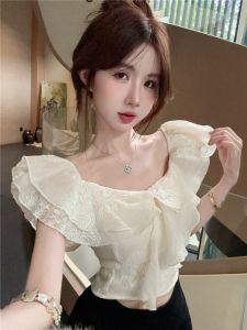 GUZILIAN | Elegant French Style Shirt Womens Fashionable Short Sleeve One Shoulder Pure Color Slim Fit Commute Style Pure Desire Wind