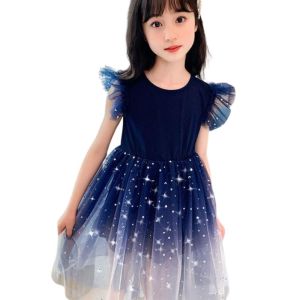 Girls Starry Sky Gradient Princess Dress Summer Sleeveless Fashion Gauze Dress New Years Childrens Birthday Party Present