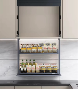 Giá gia vị điện Eurogold ESL8860 600mm rổ vách kính nâng hạ tự động cho tủ bếp trên chỉ cần chạm