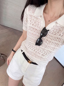 YUANYA | Hollow V-Neck High-Quality Loose Polo Tshirt Short Sleeve