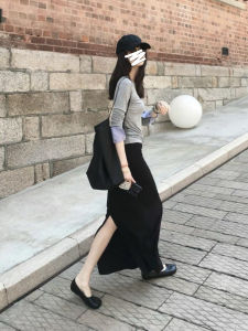 Black Asymmetrical Fish Tail Skirt with Slit High Elastic Waist Slimming Bodycon Mini Dress Lin Studio Womens Casual Skirt