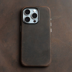 YMW Genuine Leather Phone Case for  Full Coverage AI Photography Key 17/16/15/14promax Magnetic Wireless Charging Retro Cowhide