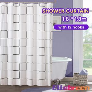 Shower Curtain Heat Blocking Curtain Liners Cartoon Pattern Waterproof 1.8*1.8m With Hooks