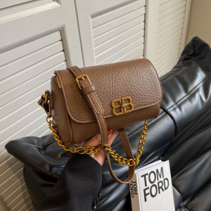 Trendy Womens round Cylinder Handbag Commuter Crossbody Bag Soft Korean Style Polyester Lining Lock Buckle Closure