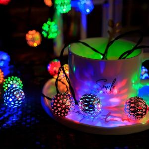 LED โมร็อกโก Hollow โลหะ Ball String ไฟพลังงานแสงอาทิตย์-เหมาะสําหรับงานแต่งงานปาร์ตี้วันเกิด สวน/ลานตกแต่งกลางแจ้ง