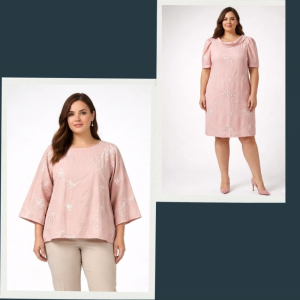 Allure Plus Clothing JODIE Blouse 3/4 Sleeves Embellished Fabric Top with High-Low Hem