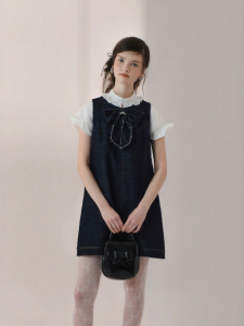 AIVEI | Fresh Young Ladies Bow Denim Dress Sleeveless