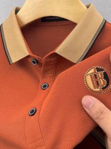 Heavyweight Summer Mens Short Sleeve Polo Shirt Ice Silk Cotton Paul Premium Embroidery Collar Half Sleeve Top Fashion Urban Style