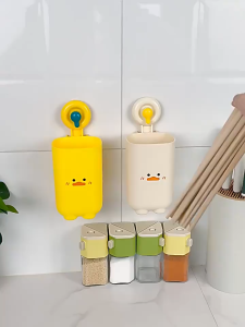 Kitchen Suction Cup Chopstick Holder No Drilling Wall Mounted Spoon Chopstick Storage Box Cartoon
