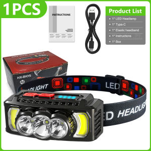 2025 Headlamp White Red Head LED Front Flashlight USB C Rechargeable Lamp Head Flashlight Waterproof Head Lamp Fishing Cap Light