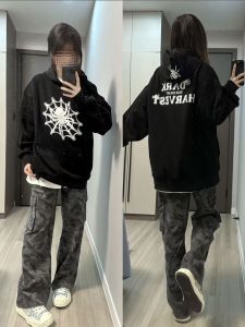 กางเกงยีนส์ทรงตรงเข้ารูปสไตล์อเมริกันสตรีทสำหรับผู้หญิง กางเกงยีนส์ทรงตรงขากว้างทรงสลิมฟิตสำหรับฤดูใบไม้ร่วง