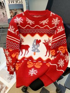 Christmas Theme Thickened Soft Cozy Stylish Lazy Style Red Christmas Sweater Top Womens Fashion Autumn Winter High End Feeling