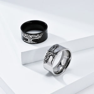 Kemstone Stainless Steel The Tree Mens Rings Black Silver Plated Rings Jewelry