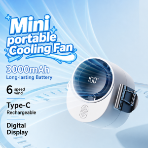 3000mAh Pocket Turbo Clip Fan Type-C Rechargeable with Digital Display 360° Adjustable 6 Speed Strong Wind Waist Cooling Fan