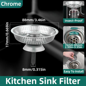 Kitchen Sink Drain Strainer with Copper Bounce Core Pop Up Sink Stopper Food Catcher Basket Anti Clogging Basket
