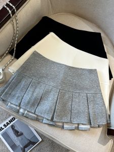 Low Waist Grey Pleated A-Line Mini Skirt Women plus Size Sporty Slimming Short Skirt American Style Trendy Commute Style