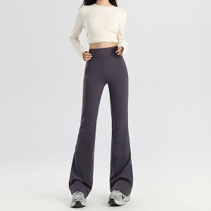 กางเกงโยคะทรงหลวมเอวสูงสำหรับผู้หญิง กางเกงขายาวทรงหลวมสีเทาเข้ม กางเกงขายาวทรงหลวมสไตล์บาร์บี้สำหรับใส่ไปทำงาน