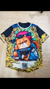 Kaos Baseball Sublim Printing MRKO 009 Motif Japanese Cat Japan Bahan Dryfit Milano
