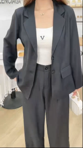 Willing PP Womens Wide-Leg Blazer and Trouser Set – Long Sleeve Gartered Waist Formal & Casual Suit S-3XL -Style Polyester Fabric *4102