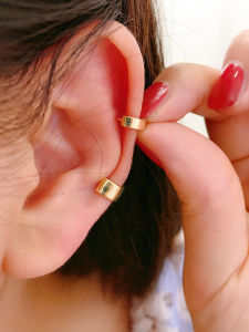 High Grade Sense Korean Popular 14K 10K Gold Gold Ear Clip Glossy Width Simple Bracelet Earrings Ear Bone Ring Single