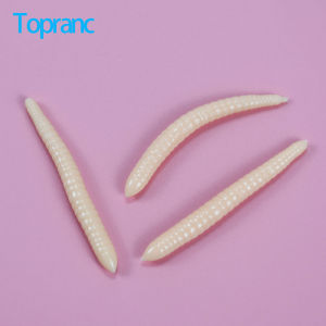 Topranc 15Pcs Soft Fishing Lure Ajing Worm Jig TPR Artificial Baits Bass Tackle Fishing Worms Light Pink Sticky Soft Bait