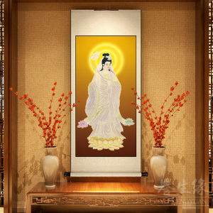 New Chinese Style Vertical Scroll Western Three Holy Images Amida Buddha Guanyin Picture Restaurant Buddha Statue Decorative Painting