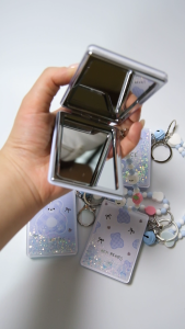 LUNI Glittery Bear Double sided Mirror with Keychain and Beaded Strap Bag accessories pendant good quality