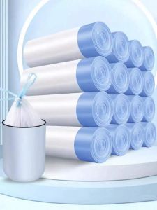 15pcs/roll Thick Trash Bags Tear-Off Drawstring Trash Can LinersFor Home Kitchen Restaurant Living Room Garbage Sorting